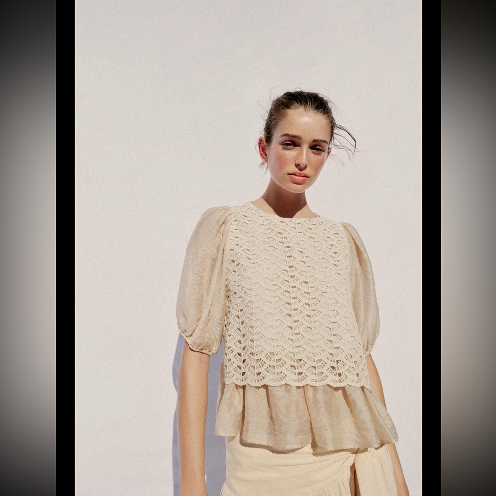 NWT ZARA Combination Crochet Top in Ecru
